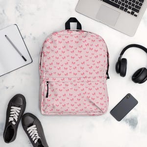 Pink Bow Backpack – Coquette Aesthetic School Bag, Cute Preppy Travel Backpack for Teens & Girls, Soft Girl Bookbag, Bag back to school