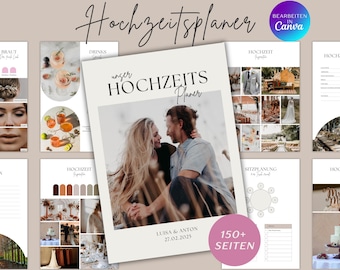 Planificador de bodas en alemán, planificador de bodas Canva, plantilla de planificador de bodas, plantilla de planificación de bodas, listas de verificación de bodas