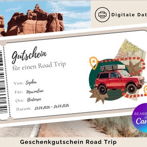Plantilla de vale de viaje personalizable para viaje por carretera - Descarga instantánea de PDF para imprimir - Plantilla de vale de regalo