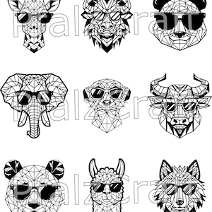 Set of cool animals with sunglasses in geometric shapes - SVG - Bundle3