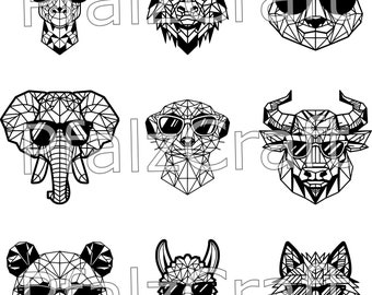 Set of cool animals with sunglasses in geometric shapes - SVG - Bundle3