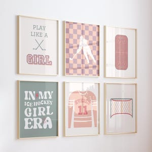 Personalized Ice Hockey Girl Gallery Wall Art Prints (Set of 6) (Digital Download)