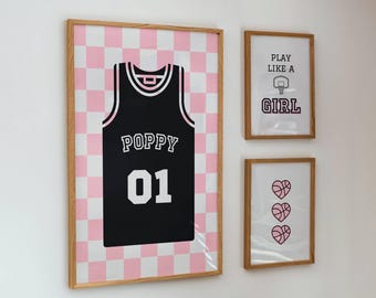 Personalized Girl Basketball Prints: Custom Jersey Wall Art Set (Digital Download