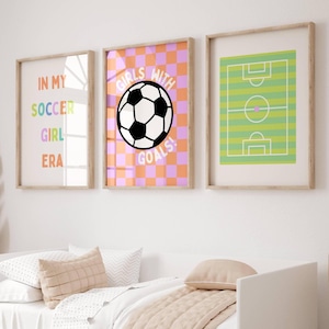 Girls Soccer Wall Art Set: Pink & Green Prints (Digital Download