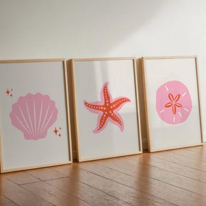 Kustkwekerijkunst: roze schelp, zeester, zanddollarprintset (digitale download)