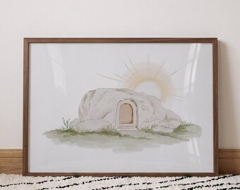 Resurrection Wall Art Print, Empty Tomb Christian Art, Easter Religious Decor, Vintage Bible Art, Faith Home Decor, Digital Download