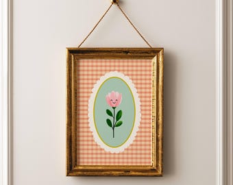 Smiling Flower Nursery Print: Cottagecore Girls Room Decor (Digital Download