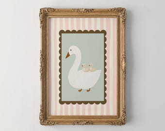 Quadro decorativo para quarto de bebê com tema Mamãe Ganso: Patinhos em estilo Cottagecore (Download digital)