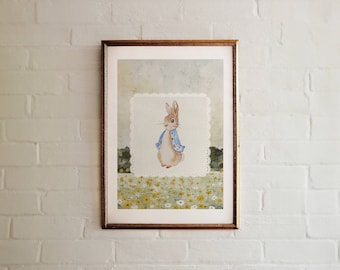 Vintage Peter Rabbit Watercolor Print: Floral Nursery Decor (Digital Download)
