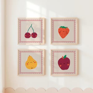 Kawaii Fruit Nursery Art Prints: Boho Baby Girl Room Decor (Digital Download)
