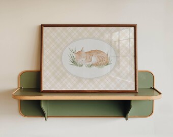 Watercolor Kitten Print, Neutral Woodland Nursery Art, Cottagecore Baby Room Decor, Vintage Animal Art, Digital Download