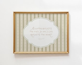 Proverbs 27:19 Wall Art, Scripture Print, Vintage Green Bible Decor, Neutral Religious Print, Elegant Faith Home Art, Digital Download