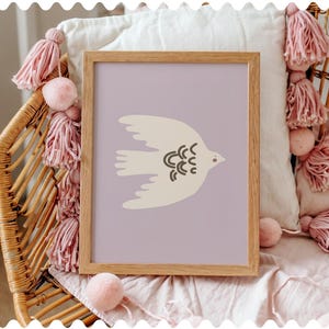 Blush & Cream Dove Poster, Boho Baby Room Print for High-End Spaces, Peaceful Dove Print, Eclectic Bird Wall Art for Girls Room