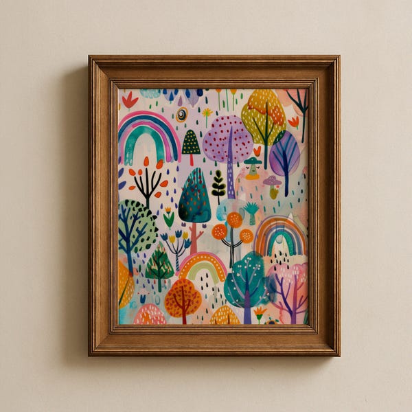 Skogstryck för flickor: Abstrakta akvarellträd, eklektiskt barnrum (digital nedladdning)