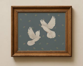 Vintage Dove Floral Print, French Blue Wall Art, Peaceful Decor, Faith Based Artwork, Inspirational Home Decor, Instant Digital Download