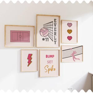 Volleyball Room Decor for Girls, Personalized Sports Wall Art Bundle, 6 Printable Decor for Girls Room, Trendy Sporty Wall Art for Girls