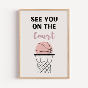 Lámina de baloncesto femenino: Decoración de dormitorio en rosa apagado (descarga digital)