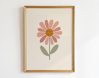 Daisy Art Print, Whimsical Girls Room, Boho Floral, Playroom Wall Decor, Flower Illustration, Colorful Kids Art, Digital Download