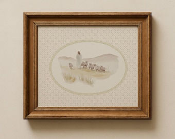 Vintage Shepherd Sheep Print, Christian Wall Art, Neutral Nursery Decor, Biblical Wall Art, Heirloom Christian Art, Digital Download