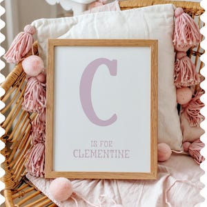 Custom Name Nursery Print for Girls, Personalized Initial Wall Art, Digital Baby Name Poster, Soft Pink Kids Decor, Girls Retro Name Art