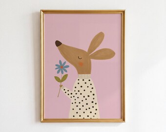 Hand Drawn Deer Print, Pink Woodland Nursery, Whimsical Fawn Illustration, Modern Girls Room Decor, Cottagecore Wall Art, Digital Download