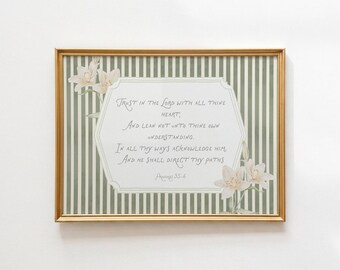 Trust In The Lord Print, Proverbs 3:5-6 Wall Art, Green Stripe Decor, Scripture Art, Faith Wall Decor, Digital Download