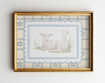 Lamb Print, Soft Blue Christian Wall Art, Little Lamb Nursery Decor, Christian Baby Room Art, Baptism Gift, Digital Download