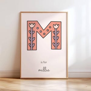 Personalized Folk Art Initial Print: Boho Baby Girl Nursery Decor