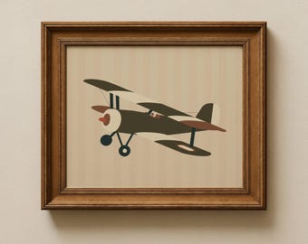 Vintage Biplane Print, Neutral Airplane Wall Art (Digital Download)