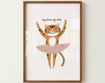 Tiny Dancer Big Roar Print, Ballerina Tiger Wall Art, Girls Room Decor, Whimsical Ballet Art, Pink Nursery Poster, Instant Digital Download