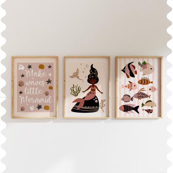 Boho Mermaid Nursery Art Prints: Ocean Coastal Decor (digital