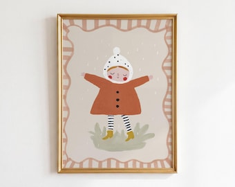 Hand Drawn Autumn Print, Eclectic Snow Day Art, Cozy Childrens Art, Storybook Nursery, Modern Playroom, Instant Digital Download