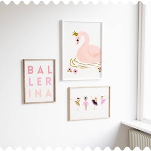 Swan and Ballerina Art Prints, Girls Room Wall Art Set, PRINTABLE Dance Poster, Pink Ballet Nursery Decor for Kids, Luxury Ballerina Nursery
