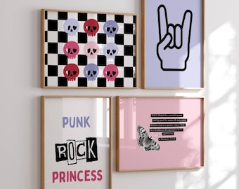 Punk Rock Girl Gallery Wall Art Set: Edgy Skull & Rock Hand Prints (Digital Download)
