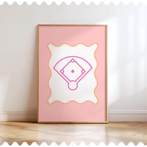 Pink Softball Wall Art, Girls Sports Decor, Softball Diamond Nursery Print, Wavy Border Art, Pastel Softball Room Decor, Girly Sports Print