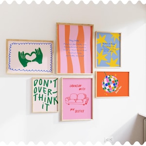 Arte de pared para adolescentes con buenas vibras, galería digital para dormitorio de niñas preadolescentes, tablero de inspiración para adolescentes, arte de pared vibrante para adolescentes.