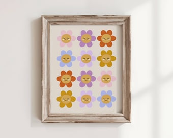Groovy Happy Face Flower Print: Retro Kids Room Decor (Digital Download)