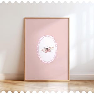 Roze vlinder kunst aan de muur voor meisjes, vintage kinderkamer print, zachte Cottagecore vlinder poster, blush roze decor kinderkamer, babymeisje kunst