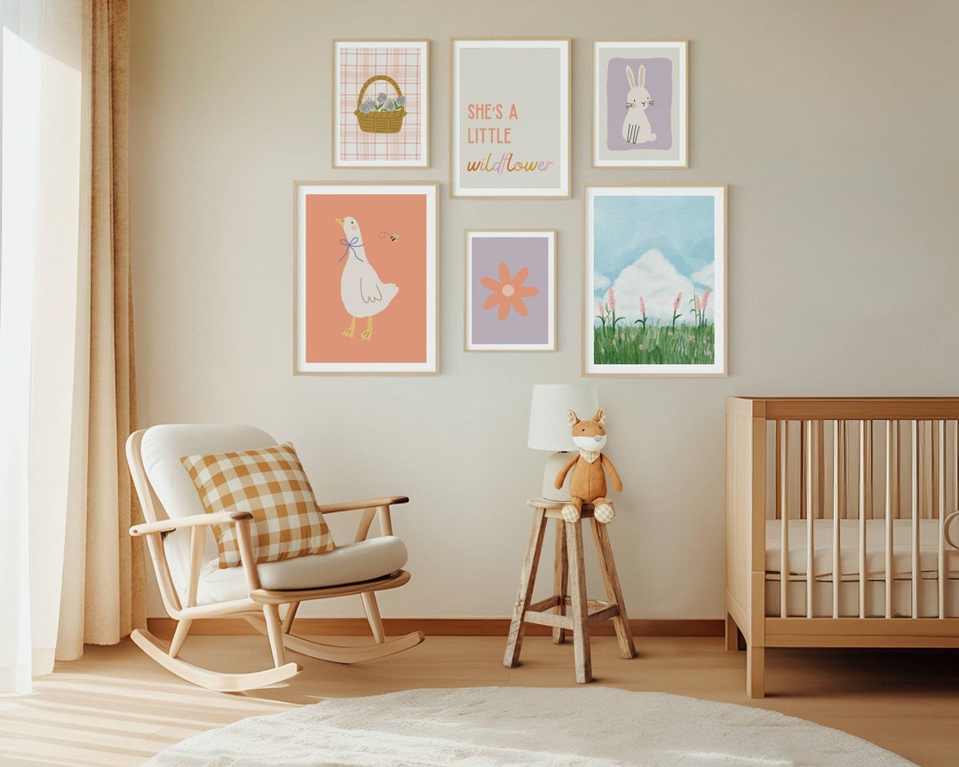 Cottagecore Nursery Prints: Watercolor Bunny, Goose, Wildflower Set ...