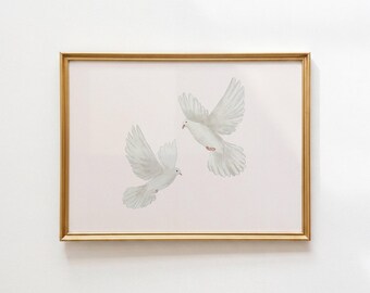 Hand-drawn Dove Print, Soft Neutral Christian Wall Art, Peaceful Faith Decor, Christian Nursery Art, Baptism Gift, Digital Download