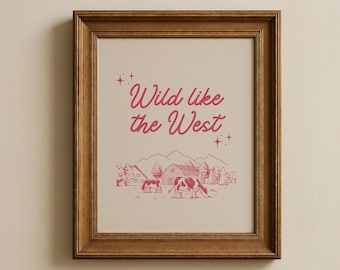 Vintage Western Farm Print: Pink Retro Girls Room Decor (Digital Download)