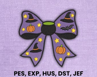 Coquette Halloween Bow Embroidery Design | Spooky Ghost Pumpkin Fall Machine Embroidery File Digital Download