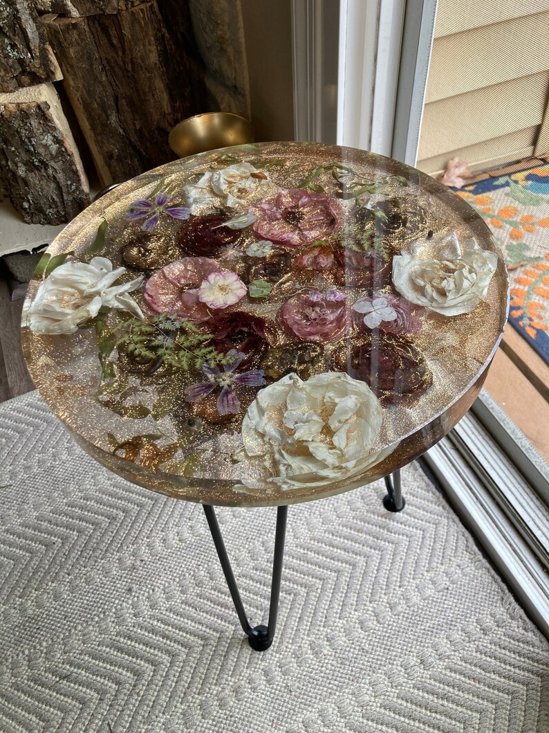 Unique Dried Flower Resin End Tables Etsy
