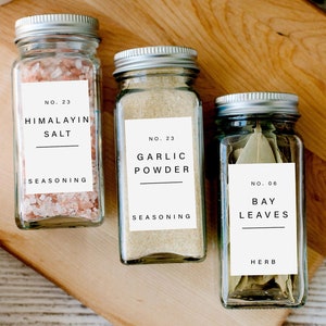 Étiquettes modernes pour épices, élégantes étiquettes de garde-manger, étiquettes pour bidons, personnalisation possible, étiquettes pour l'organisation de la cuisine