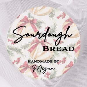 Etiquetas navideñas para masa madre, pegatinas para pequeñas empresas, etiquetas para pan casero, etiquetas personalizadas para pan navideño, etiquetas para productos horneados, pegatinas para pan