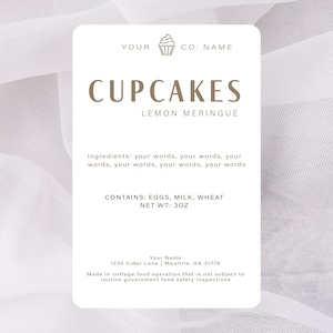 Etiquetas de cupcakes caseras,Etiquetas de pan para pequeñas empresas,Pegatinas personalizadas,Etiquetas para productos horneados,Etiqueta de alergia alimentaria de la ley Cottage,Etiqueta de ingredientes
