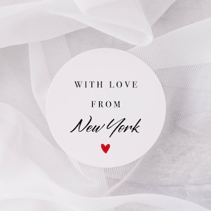 Stickers cadeaux Bach, Stickers personnalisés blancs mats 2 pouces, Stickers personnalisés pour sachets de desserts, With Love From New York, Stickers sacs d'hôtel