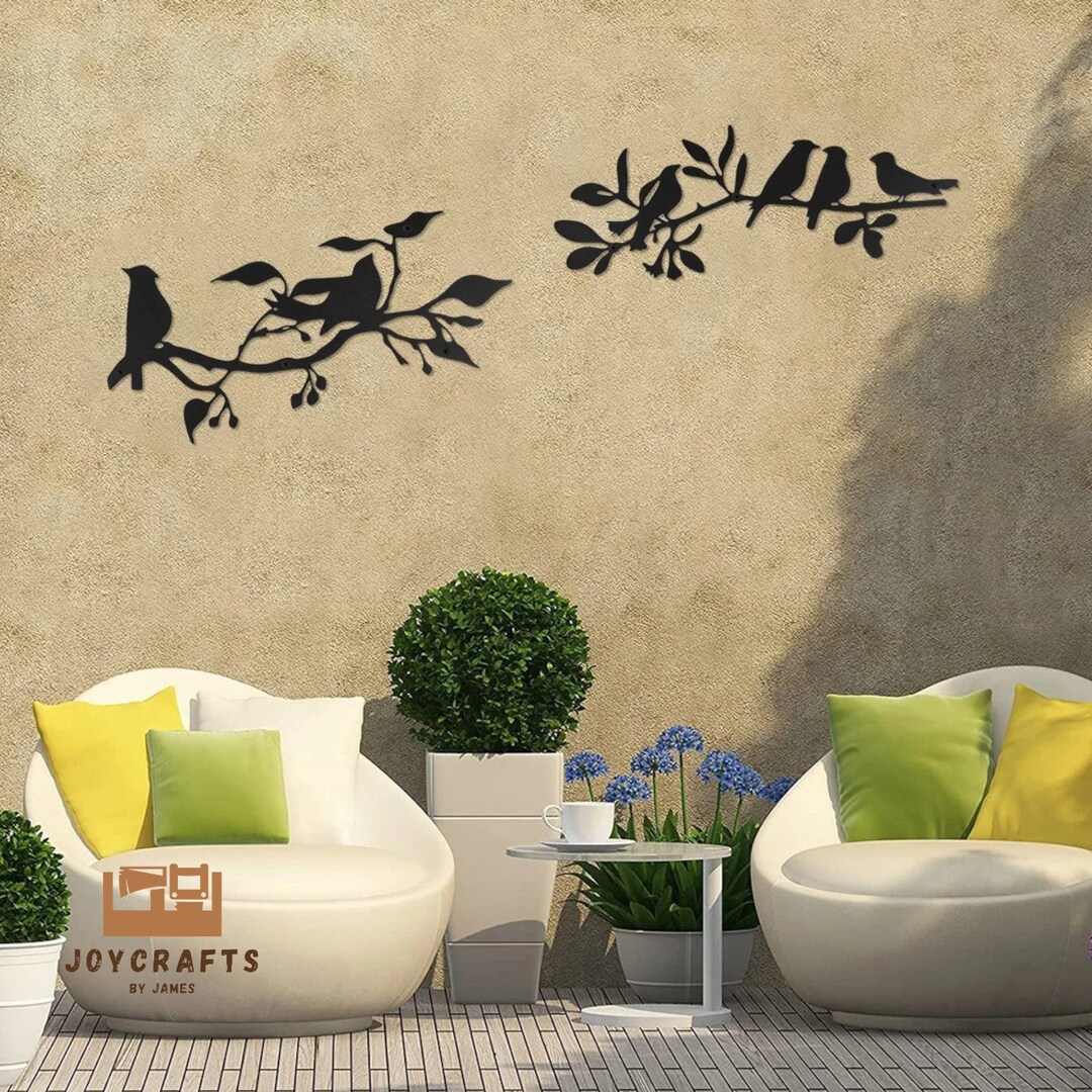 Metal Wall Art Birds on Branch, Metal Bird Silhouette, Bird Wall