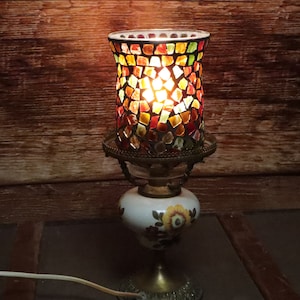 Small cute color Table Lamp with brass (bronze) and ceramic body, Desk Lamp, E12 Bulb Socket