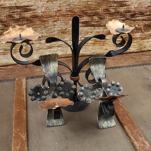 Two Unique handmade metal single candlestick for wall and one double candlestick for table from wrought iron